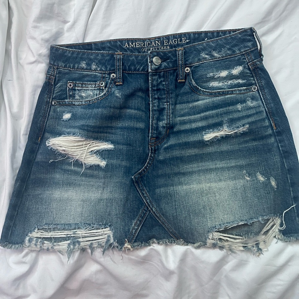 Distressed Denim Skirt